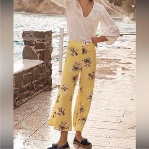 Anthropologie Feather Bone Talese Yellow Floral Cropped Flares Size 6